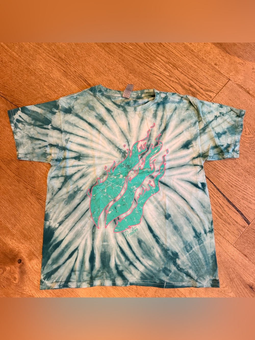 Teal Preston plays Tie-Dye Tee with Pink-Aqua Flame Graphic